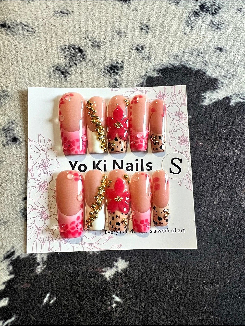 Yo Ki Nails Floral Pink & Gold Press-On Nails NWT